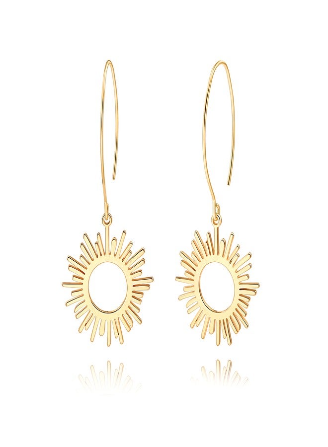 POTESSA Geometric Drop Dangle Earrings BOHO Statement Long Hoop 18K Gold Plated Sun Earrings for Women - Image 1